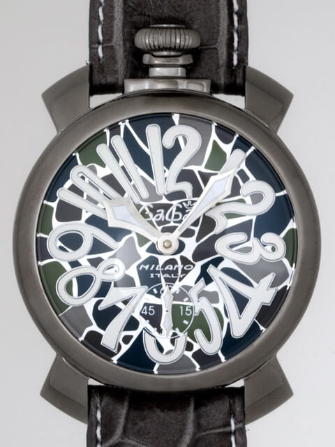 ガガ･ミラノスーパーコピー GAGAMILANO マニュアル　48mm　手巻き 5012 MOSAICO 1 グレー皮 カーキモザイク/ホワイトアラビア